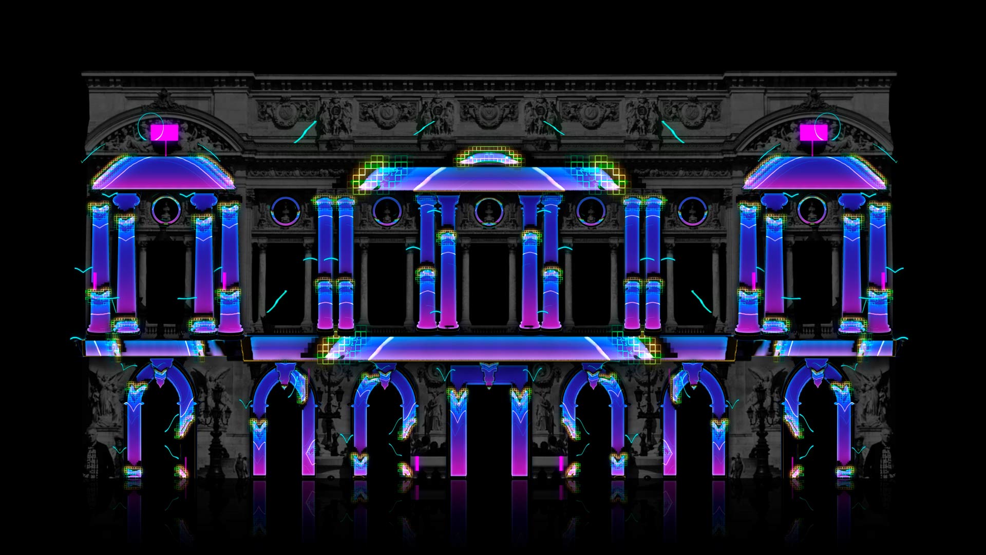 cyberpunk video projection , 3d mapping