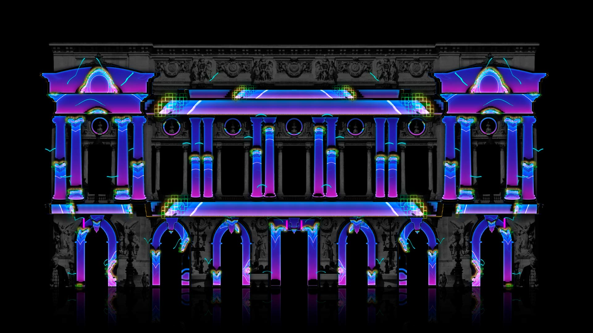 cyberpunk video projection , 3d mapping