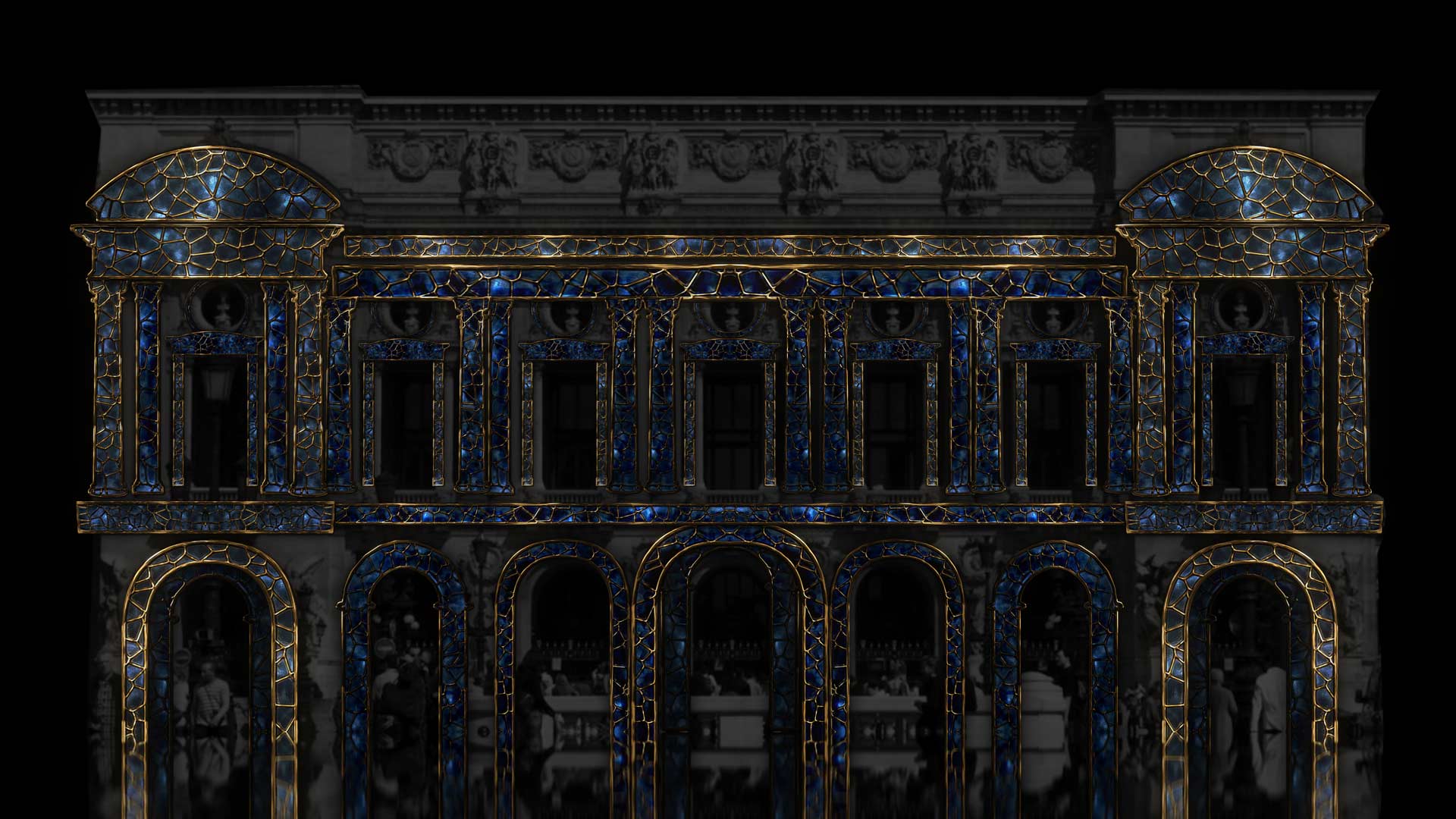 blue sapphire in gold texture - video mapping toolkit