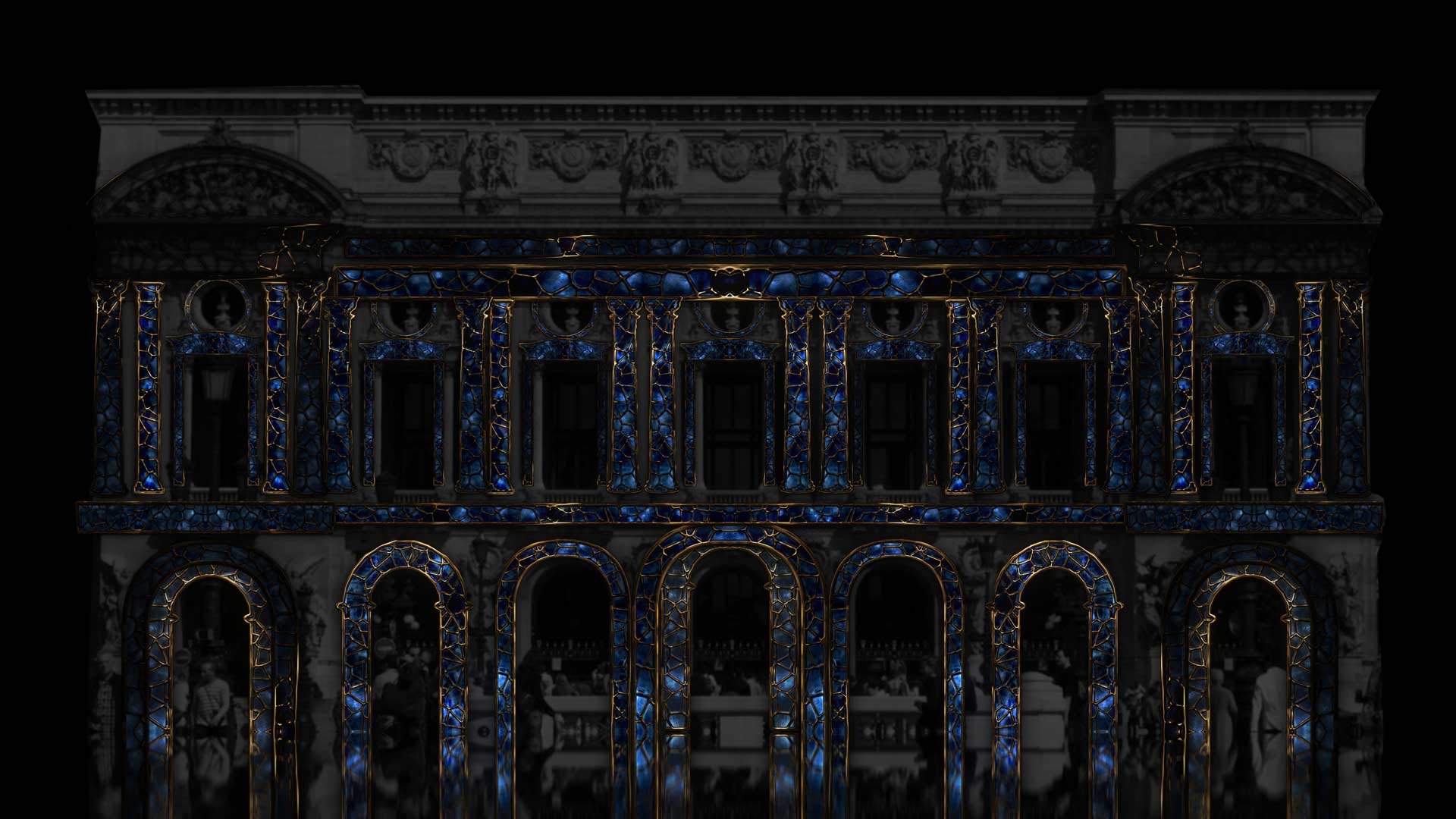 blue sapphire in gold texture - video mapping toolkit