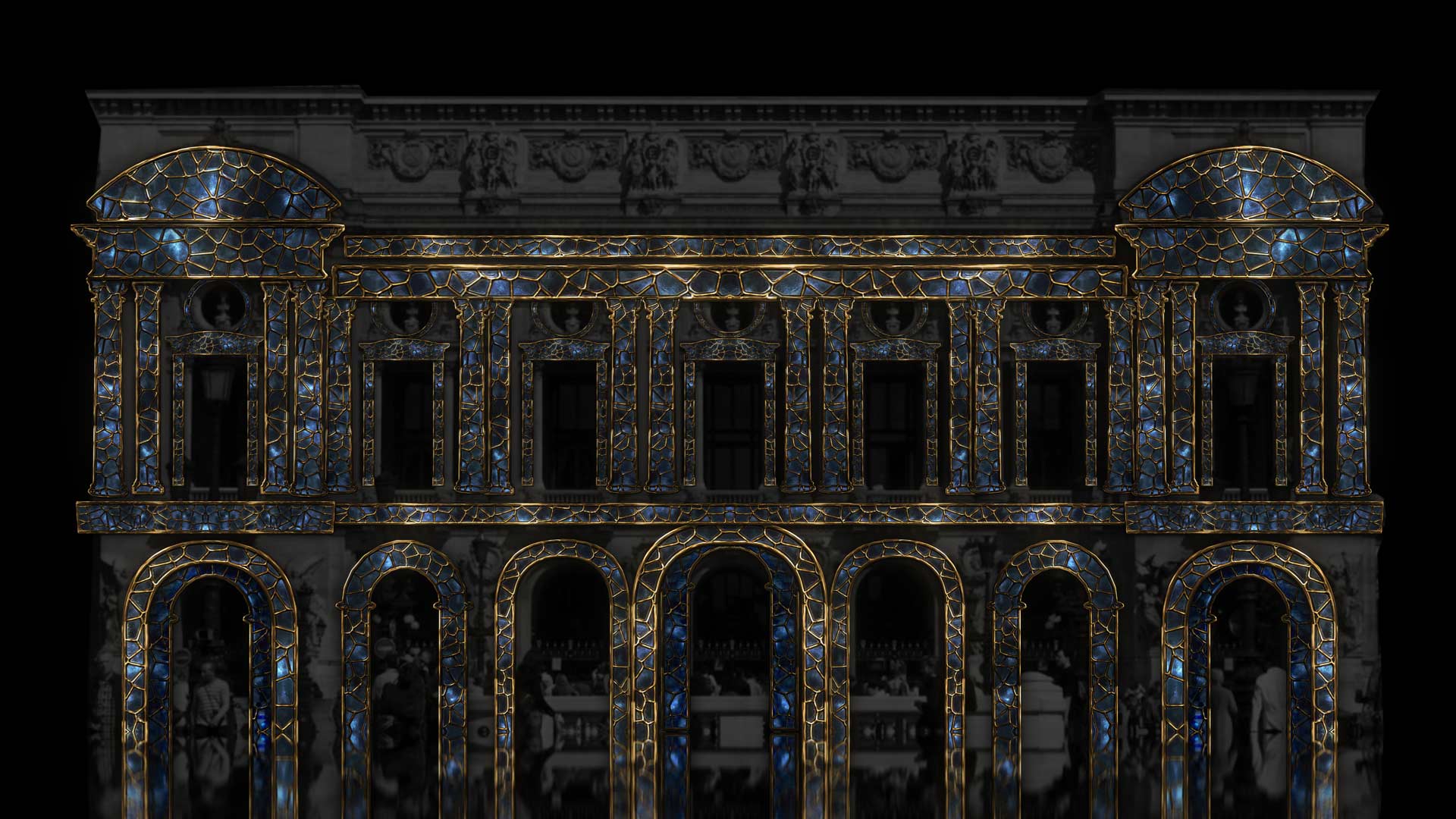 blue sapphire in gold texture - video mapping toolkit